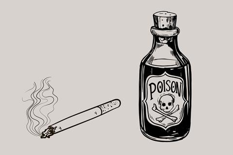 An image showing a cigarette next to a poison bottle