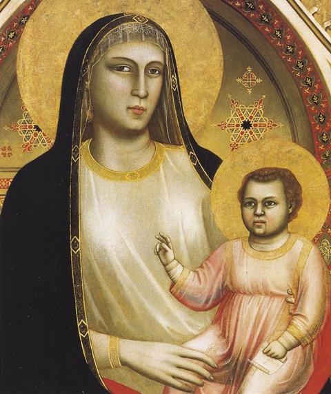 Detail of Giotto di Bondone's Ognissanti Madonna (Madonna enthroned)