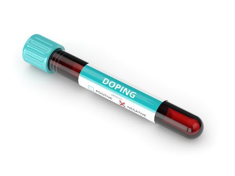 Illustration of a sample of blood, labelled 'doping'