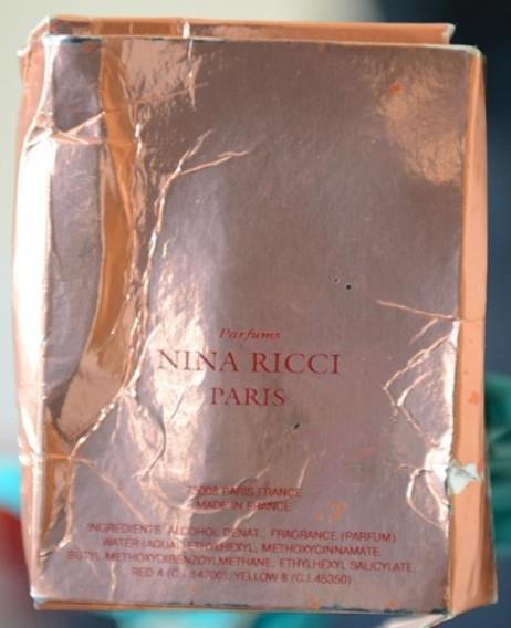 A photograph of the counterfeit perfume box found by Charlie Rowley on 27 June