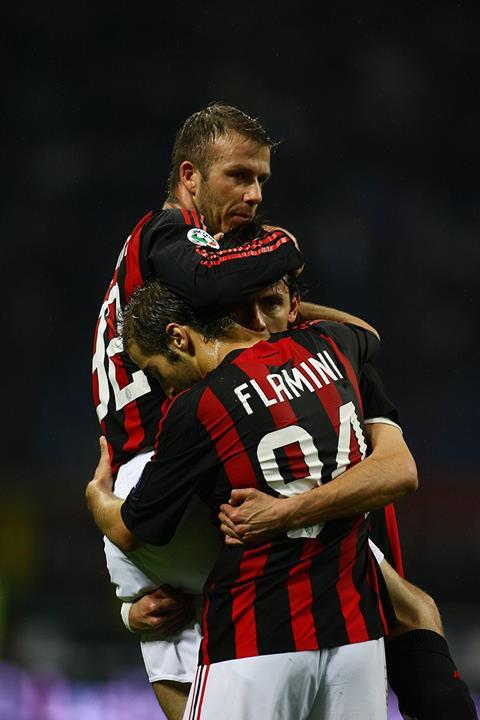 Beckham, Inzaghi & Flamini celebrate a goal