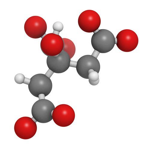 Citric acid, molecular model