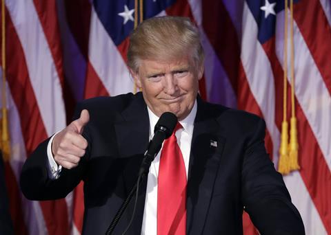 President-elect Donald Trump giving his acceptance speech in New York