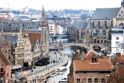 A photograph of rooftops and towers, Ghent, Belgium
