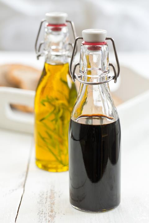 Bottles of olive oil and balsamic vinegar