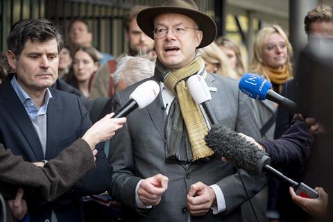 Donald Pols, chief executive at Milieudefensie (Friends of the Earth Netherlands) speaking outside court