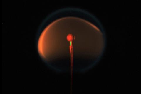 An image showing the spherical shape of a flame in microgravity