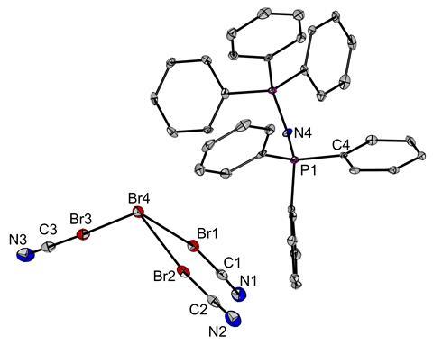 An image showing the molecular structure of [PNP][Br(BrCN)3] in the solid state