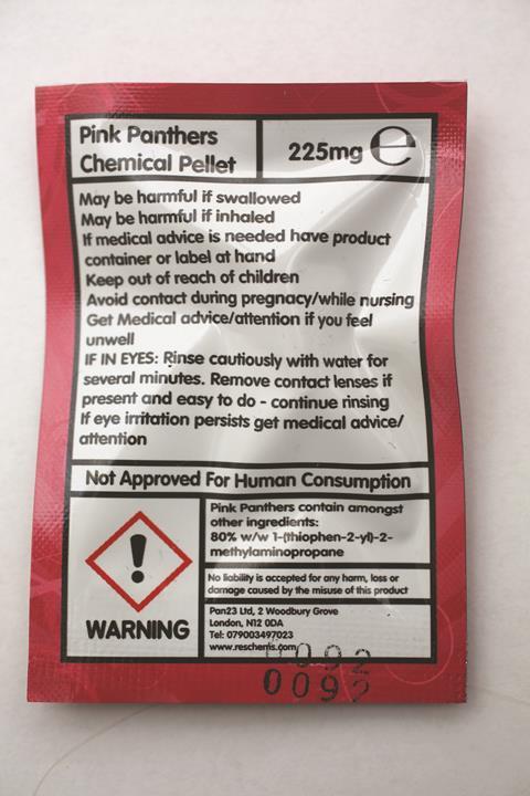 0917CW - Legal Highs Feature - Back of legal high packet listing ingredients and warnings