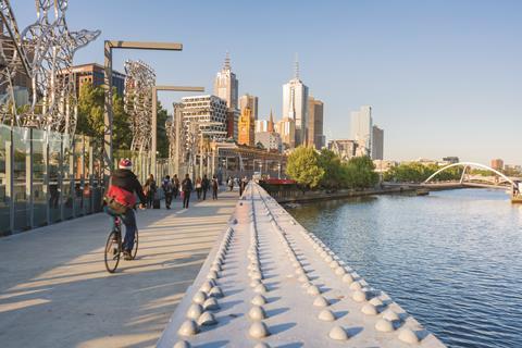 Cycling down the banks of the Yarra river, Melbourne