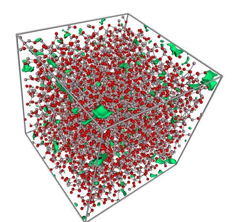An image showing the supercomputer simulations on the atomic structure of amorphous aluminum oxide