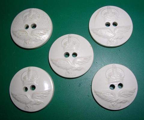 Five white galalith/casein pre-1953 RAAF buttons