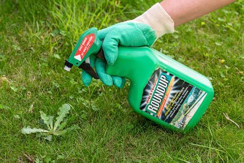 An image showing Roundup being sprayed on grass