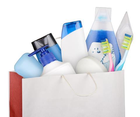 Generic toiletries in a bag