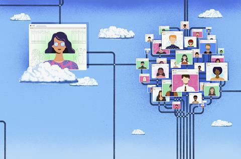 Businesswoman connected to social network