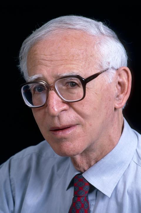 Portrait photograph of Aaron Klug, c. 1990s.