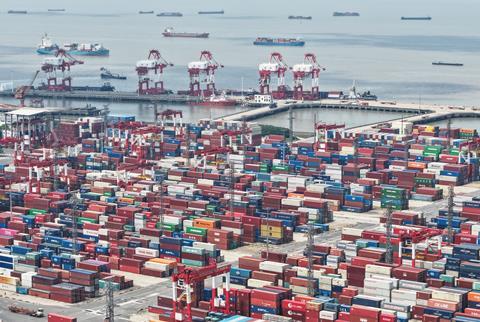 Shipping containers at Shanghai port in China