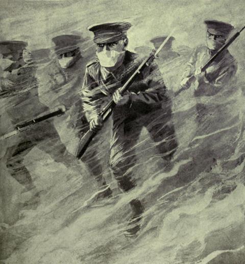 On April 22, 1915, German forces introduced the use of lethal chlorine gas at Ypres, Belgium. - Illustration 