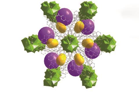 A porous coordination polymer with a large aromatic organic surface and a low binding energy for high CO2 separation from four-gas mixtures at ambient temperature