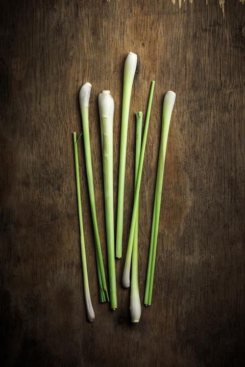 Lemongrass on rustic wood board background