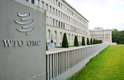 A photograph of the World Trade Organization headquarters in Geneva, Switzerland