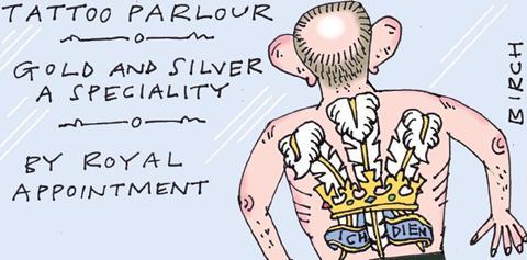 cartoon of man with tattoo