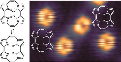 STM image and the corresponding molecules, which demonstrates the visualisation of double tunneling