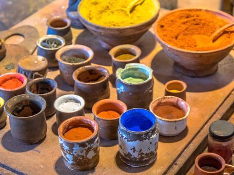 Variety of mineral pigments used in painting
