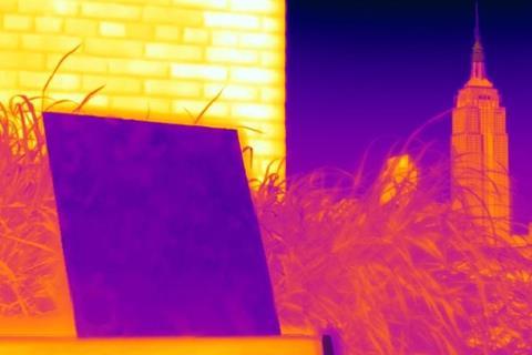 Infra-red heat map image showing passive daytime radiative cooling (PDRC) polymer paint