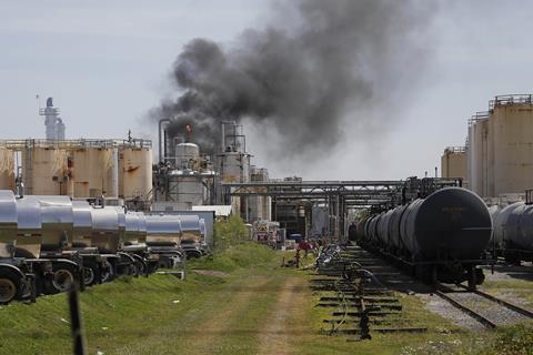 An image showing heavy smoke at a KMCO plant in Crosby