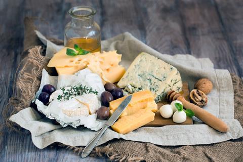 A rustic cheeseboard