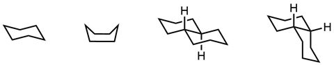 Chair and boat forms of cyclohexane, and forms I and II of decalin