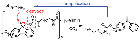 A scheme showing degradation mechanism of base-triggered self-amplifying degradable polyurethane