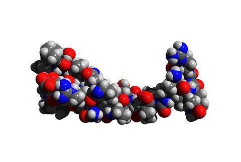 Ghrelin (hormone) 3D rendering of molecule 