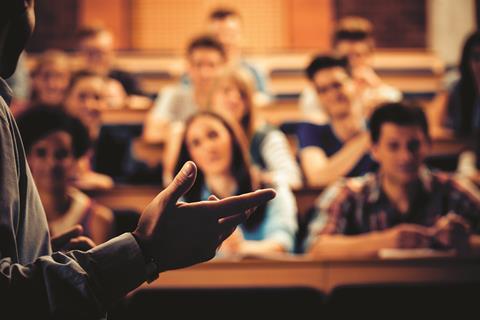 University lecture hall with students