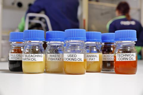 Samples of various reclaimed and waste oils, used by Neste to make bio-based ethylene and other polymer feedstocks