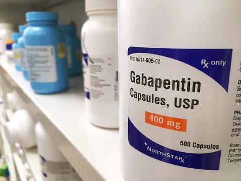 Gabapentin drug sold in a pharmacy in  Utah, USA