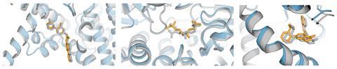 Predicted structures vs actual for AlphaFold3, showing how close it is to experimental data