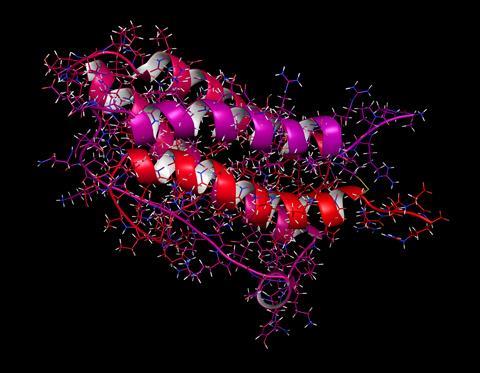 Erythropoietin (human EPO, epoetin) protein hormone, 3D rendering