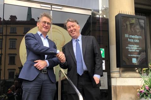 Ben Feringa and Paul Anastas outside the Nobel Prize Museum