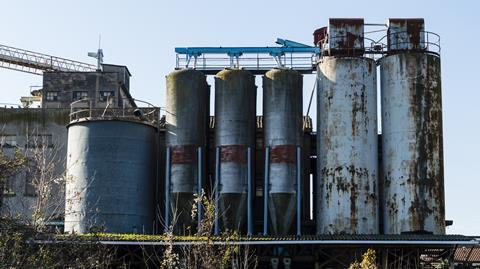 Focus on old abandoned industrial building