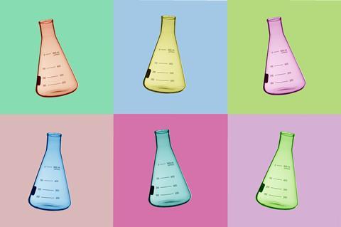 An image showing colourful conical flasks
