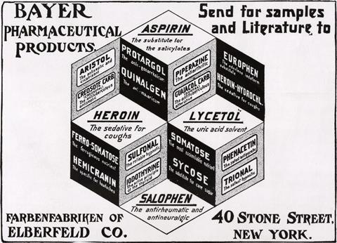 A Bayer advert from 1900 promoting Heroin as a sedative for coughs