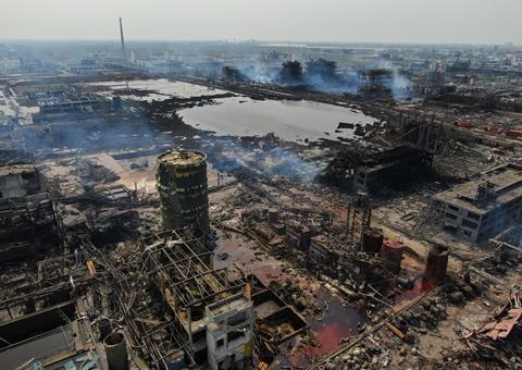 An image showing the chemical plant after explosion in Yancheng