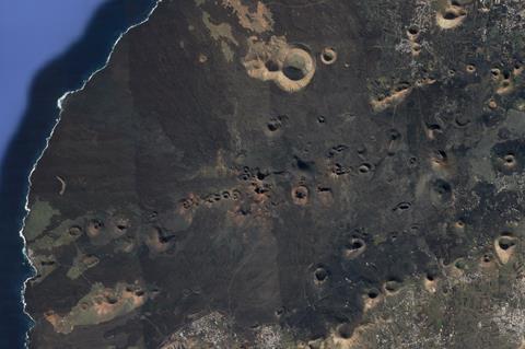 An image showing cinder cone volcanoes in Lanzarote