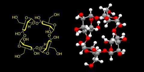 An image showing a stick model of a four membered cyclodextrin