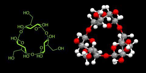 An image showing a stick model of three membered cyclodextrin