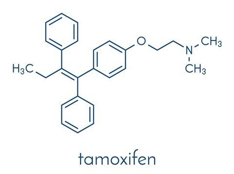 Tamoxifen breast cancer drug molecule. Skeletal formula. 