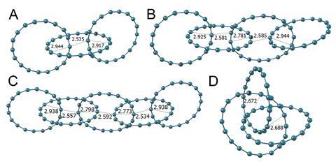 An image showing [3-5]catenanes and borromean rings built from three C18 monomers