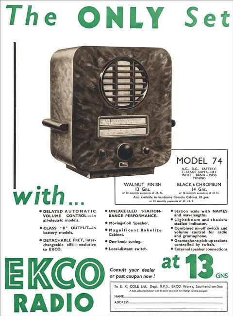 An image showing a bakelite radio 1934 advert
